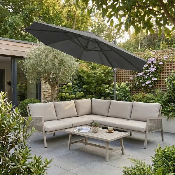Sealey DG267 Dellonda Cantilever Parasol with 360° Rotation, Tilt & Cover 3m - Grey