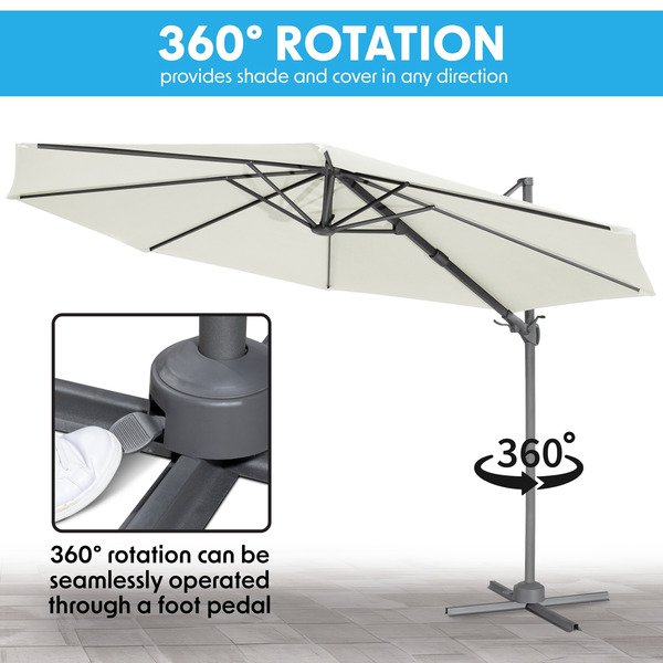 Sealey DG268 Dellonda Cantilever Parasol with 360° Rotation, Tilt & Cover 3m - Cream