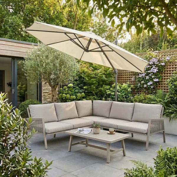 Sealey DG268 Dellonda Cantilever Parasol with 360° Rotation, Tilt & Cover 3m - Cream