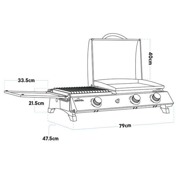 Sealey Dellonda 3 Burner Stainless Steel Portable Gas Plancha/Grill 8.5kW