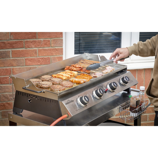 Sealey DG277 Dellonda 4 Burner Stainless Steel Portable Gas Plancha with Warming Rack 10kW