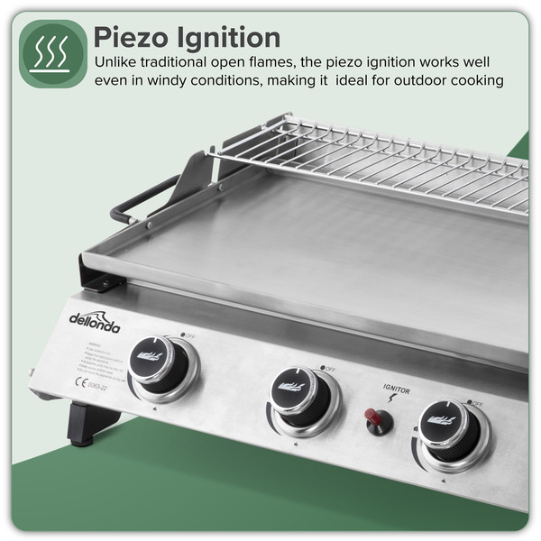 Sealey DG277 Dellonda 4 Burner Stainless Steel Portable Gas Plancha with Warming Rack 10kW