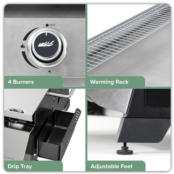 Sealey DG277 Dellonda 4 Burner Stainless Steel Portable Gas Plancha with Warming Rack 10kW