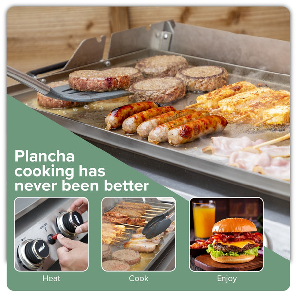 Sealey DG277 Dellonda 4 Burner Stainless Steel Portable Gas Plancha with Warming Rack 10kW