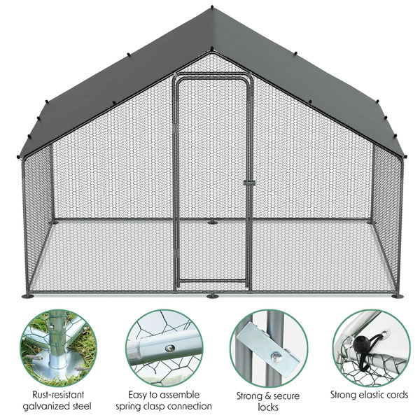 Sealey Dellonda Walk-In Galvanized Steel Chicken Run with Roof Cover & PVC Coated Chicken Wire