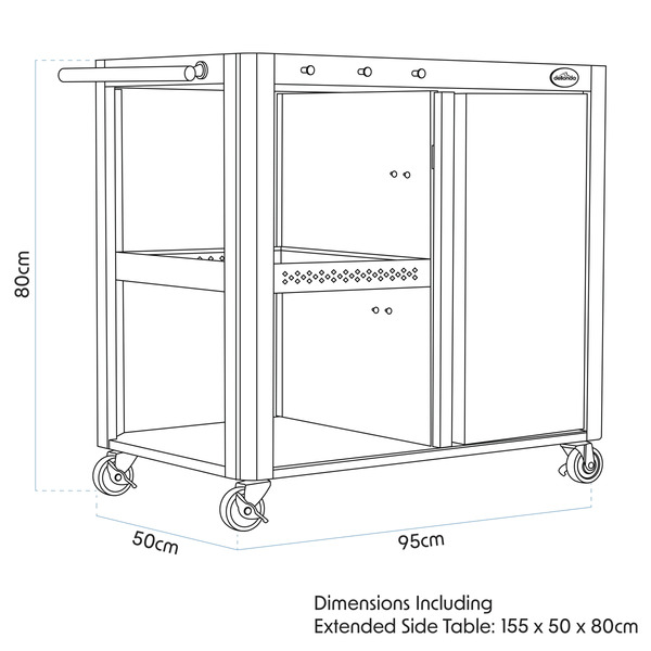 Sealey DG282 Dellonda BBQ/Plancha Workstation Trolley with Cupboard, Extension Table & Utensil Hooks, Black