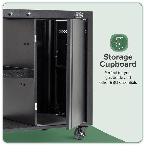 Sealey DG282 Dellonda BBQ/Plancha Workstation Trolley with Cupboard, Extension Table & Utensil Hooks, Black