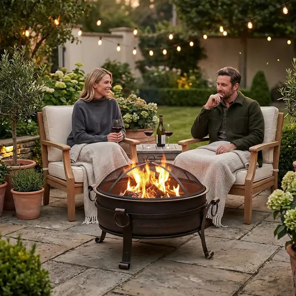 Sealey DG42 Dellonda 76cm Deluxe 2-in-1 Outdoor Fire Pit & Coffee Table Antique Bronze Effect