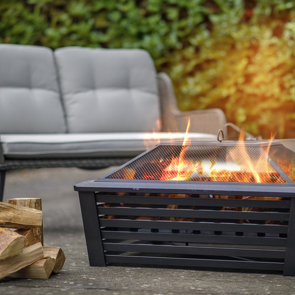 Sealey DG43 Dellonda 89cm Square Outdoor Fire Pit, Black