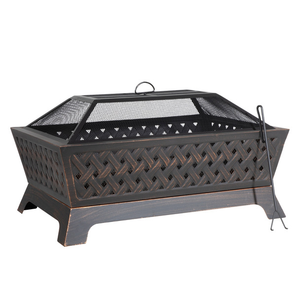 Sealey DG44 Dellonda 89cm Rectangular Outdoor Fire Pit, Antique Bronze Effect