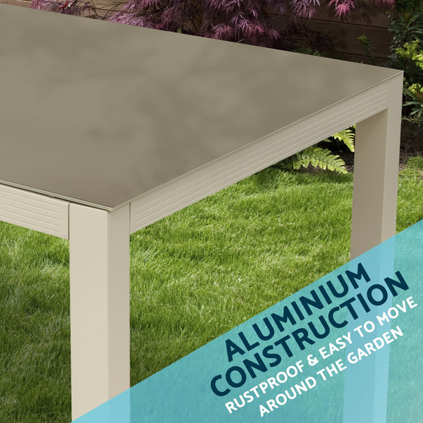 Sealey Dellonda Fusion Aluminium Garden Dining Table with Tempered Glass & Parasol Hole - Light Grey