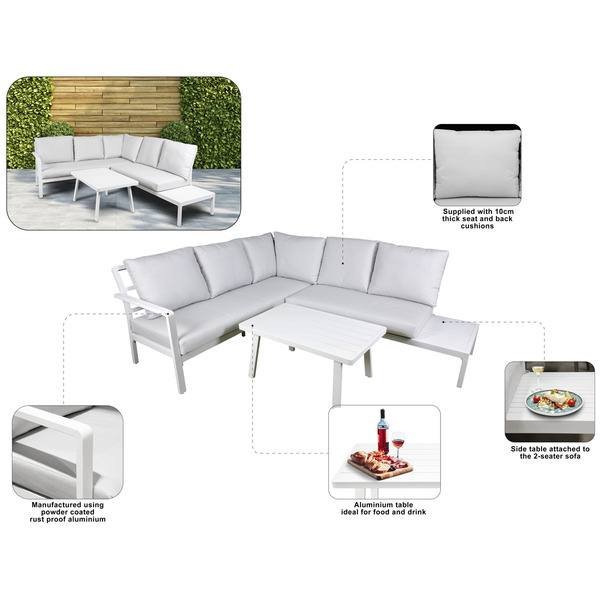 Sealey Dellonda Kyoto Aluminium Outdoor Corner Sofa & Coffee Table Set 3pc