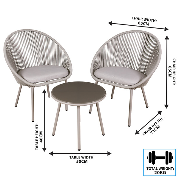 Sealey Dellonda Como Steel Bistro Set with Tempered Glass Tabletop 3pc