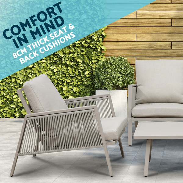 Sealey DG56 Dellonda Fusion Aluminium Outdoor Sofa, Arm Chairs & Coffee Table Set 4pc