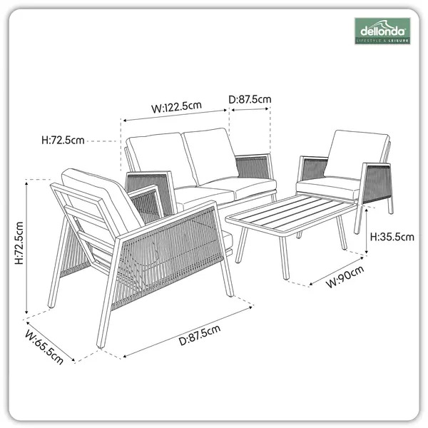 Sealey DG56 Dellonda Fusion Aluminium Outdoor Sofa, Arm Chairs & Coffee Table Set 4pc
