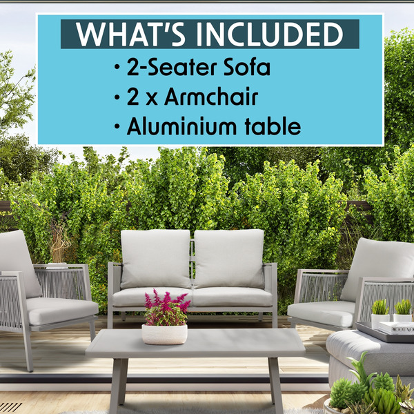 Sealey DG56 Dellonda Fusion Aluminium Outdoor Sofa, Arm Chairs & Coffee Table Set 4pc