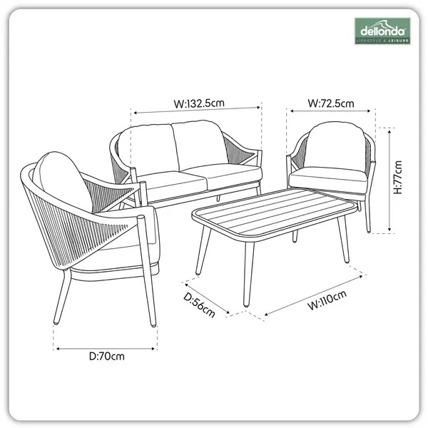 Sealey DG59 Dellonda Echo Aluminium Outdoor Sofa, Chair & Coffee Table Set 4pc