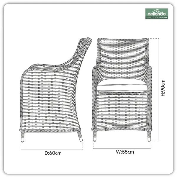 Sealey DG64 Dellonda Chester Rattan Wicker Outdoor Garden Dining Chairs 2pc