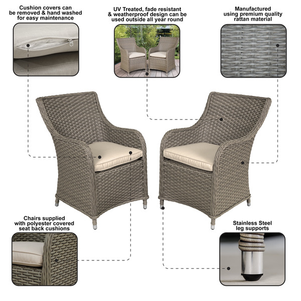 Sealey Dellonda Chester Rattan Wicker Outdoor Garden Dining Chairs 2pc