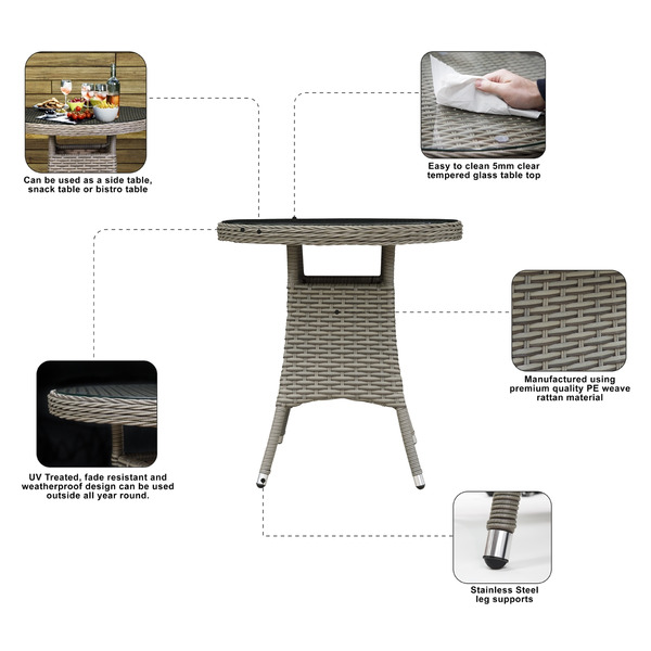 Sealey DG65 Dellonda Chester Rattan Wicker Round Outdoor Table with Tempered Glass Top
