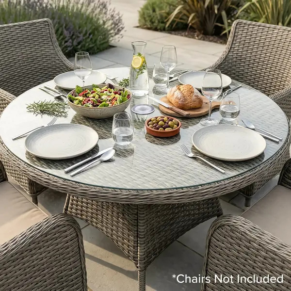Sealey DG66 Dellonda Chester Rattan Wicker Round Outdoor Dining Table with Tempered Glass Top