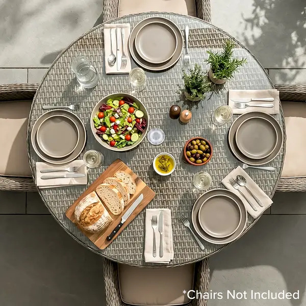 Sealey DG66 Dellonda Chester Rattan Wicker Round Outdoor Dining Table with Tempered Glass Top