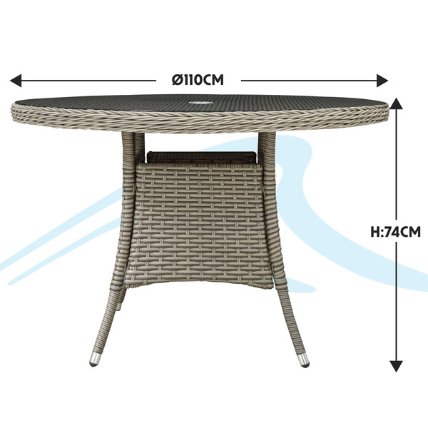 Sealey Dellonda Chester Rattan Wicker Round Outdoor Dining Table with Tempered Glass Top