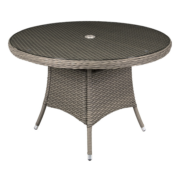 Sealey Dellonda Chester Rattan Wicker Round Outdoor Dining Table with Tempered Glass Top