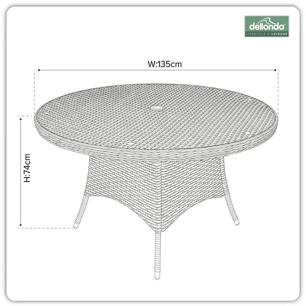 Sealey DG67 Dellonda Chester Rattan Wicker Round Outdoor Dining Table with Tempered Glass Top