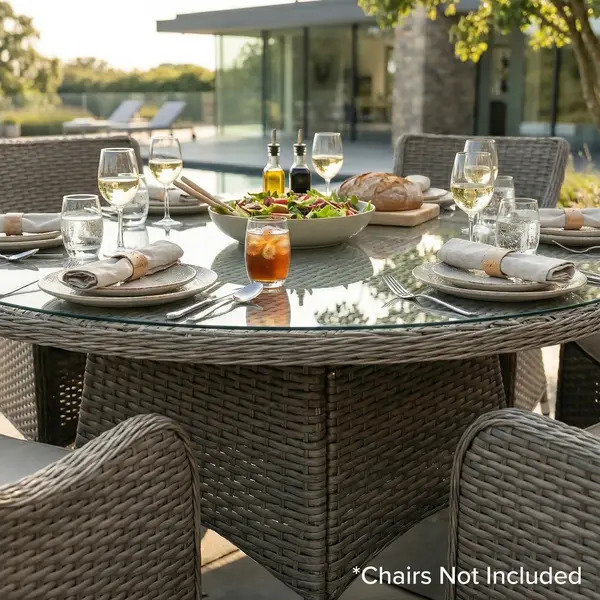 Sealey DG67 Dellonda Chester Rattan Wicker Round Outdoor Dining Table with Tempered Glass Top