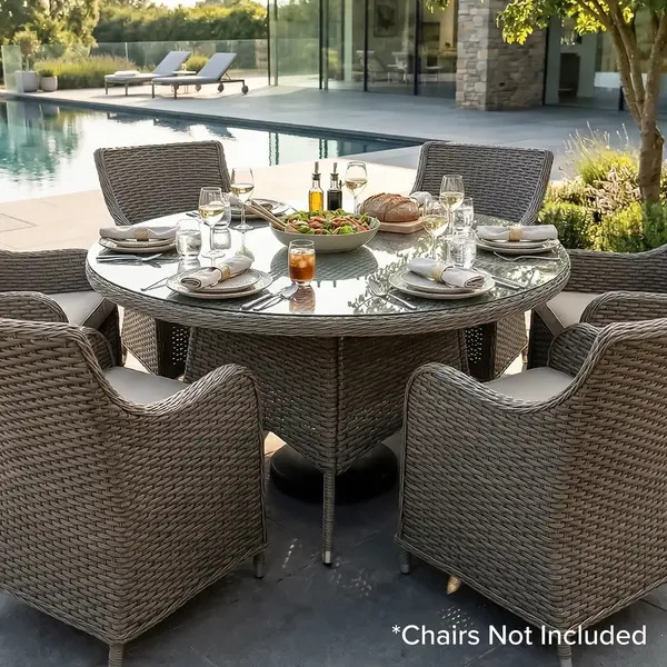 Sealey DG67 Dellonda Chester Rattan Wicker Round Outdoor Dining Table with Tempered Glass Top