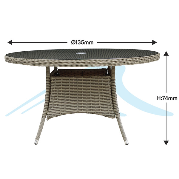 Sealey Dellonda Chester Rattan Wicker Round Outdoor Dining Table with Tempered Glass Top