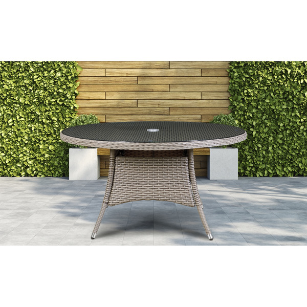 Sealey Dellonda Chester Rattan Wicker Round Outdoor Dining Table with Tempered Glass Top