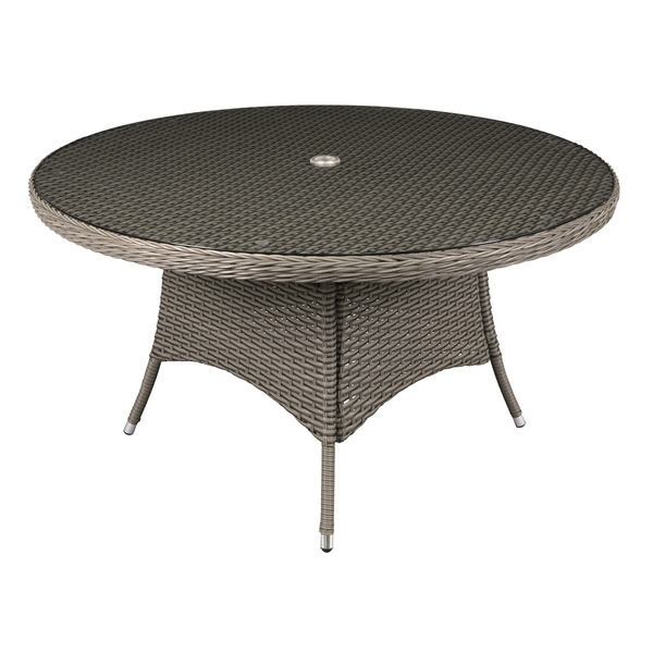 Sealey Dellonda Chester Rattan Wicker Round Outdoor Dining Table with Tempered Glass Top