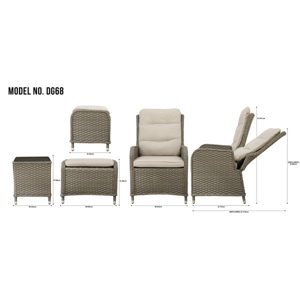 Sealey Dellonda Chester Rattan Wicker Outdoor Recliner Loungers & Table Set 5pc