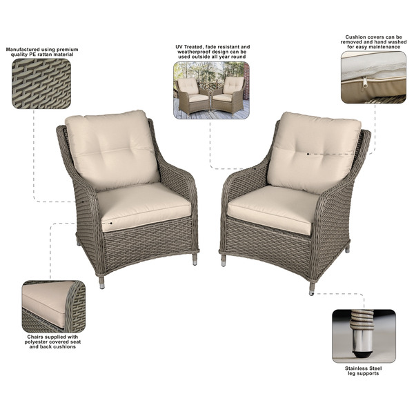 Sealey Dellonda Chester Rattan Wicker Outdoor Armchairs 2pc