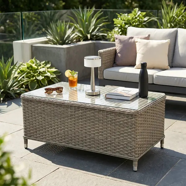 Sealey DG71 Dellonda Chester Rattan Wicker Outdoor Balcony Table with Tempered Glass Top