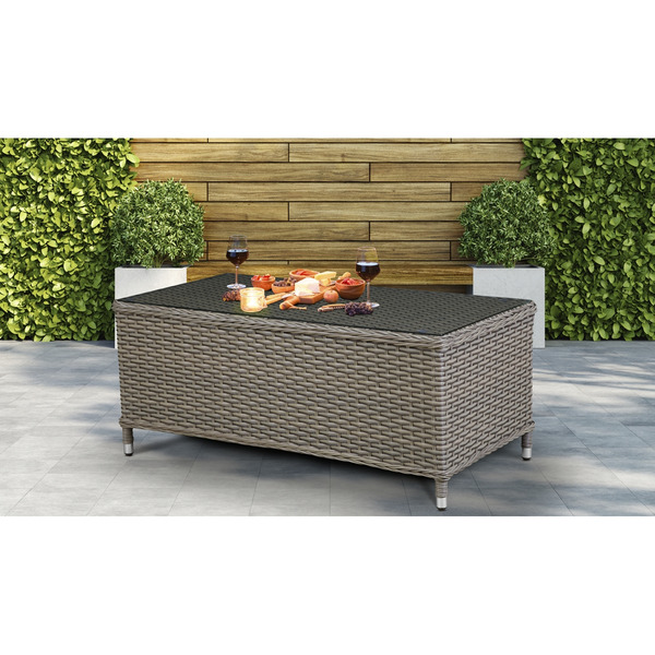 Sealey Dellonda Chester Rattan Wicker Outdoor Balcony Table with Tempered Glass Top