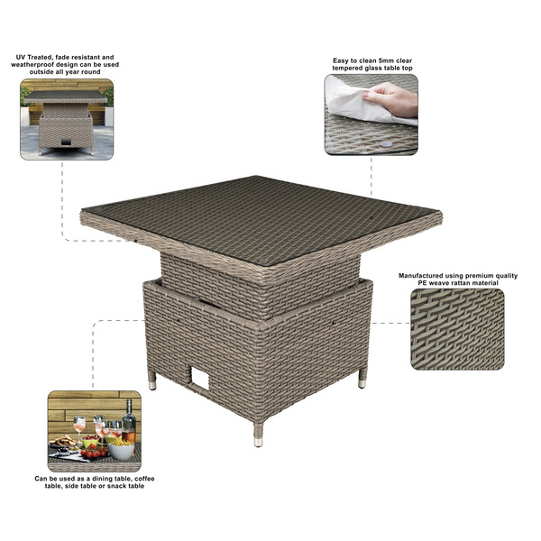 Sealey Dellonda Chester Rattan Wicker Adjustable-Height Outdoor Dining Table