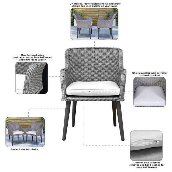 Sealey Dellonda Buxton Rattan Wicker Outdoor Chairs Set 2pc