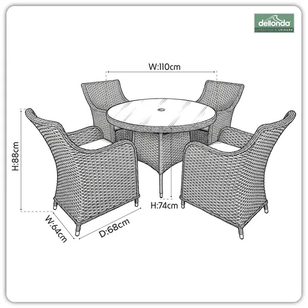 Sealey DG84 Dellonda Chester Rattan Wicker Outdoor Dining Set with Tempered Glass Tabletop 5pc