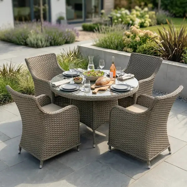 Sealey DG84 Dellonda Chester Rattan Wicker Outdoor Dining Set with Tempered Glass Tabletop 5pc