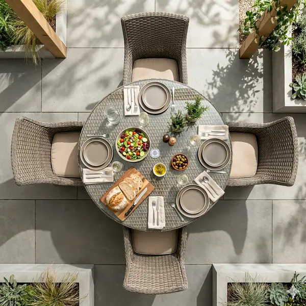 Sealey DG84 Dellonda Chester Rattan Wicker Outdoor Dining Set with Tempered Glass Tabletop 5pc