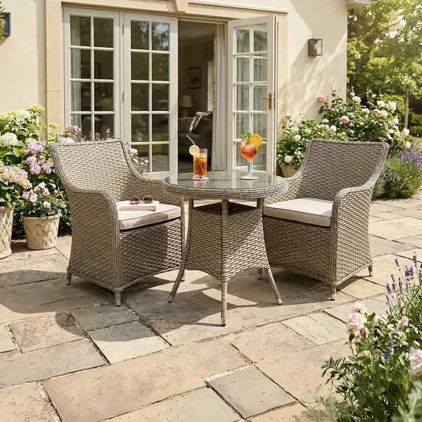 Sealey DG86 Dellonda Chester Rattan Wicker Outdoor Dining Set with Tempered Glass Tabletop 3pc