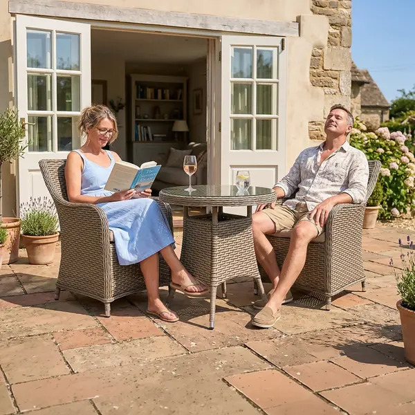 Sealey DG86 Dellonda Chester Rattan Wicker Outdoor Dining Set with Tempered Glass Tabletop 3pc