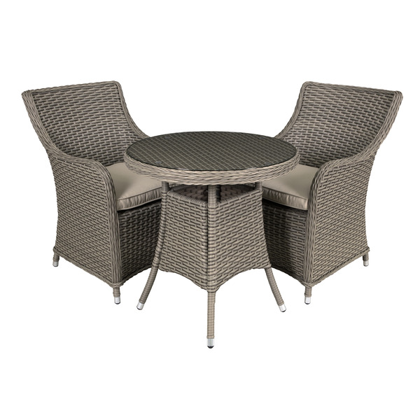 Sealey DG86 Dellonda Chester Rattan Wicker Outdoor Dining Set with Tempered Glass Tabletop 3pc