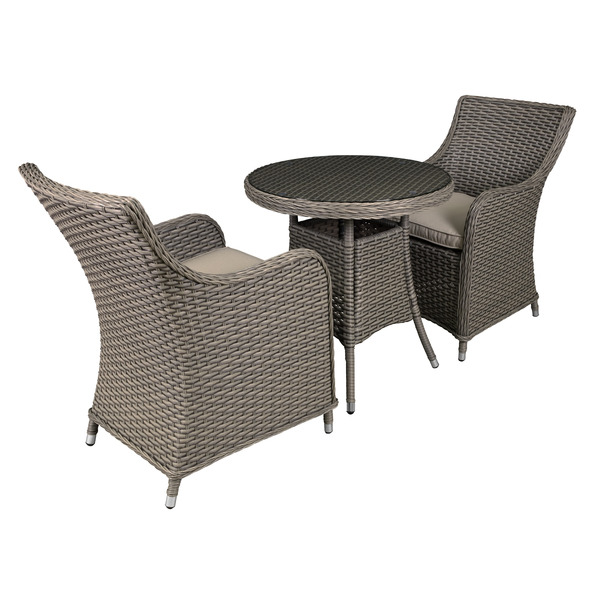 Sealey DG86 Dellonda Chester Rattan Wicker Outdoor Dining Set with Tempered Glass Tabletop 3pc