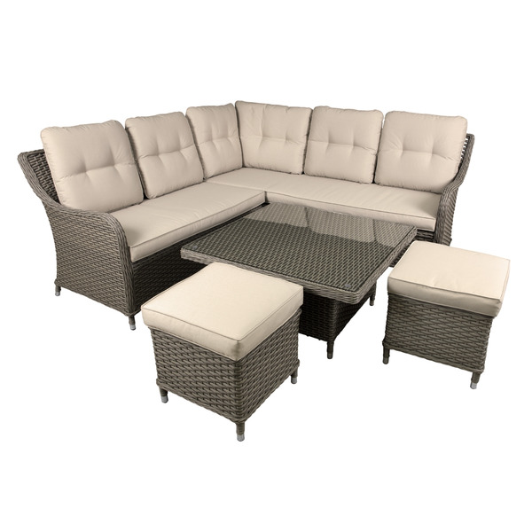 Sealey DG89 Dellonda Chester Rattan Wicker Outdoor 5-Seater Corner Sofa, Adjustable Table & Footstools Set 5pc