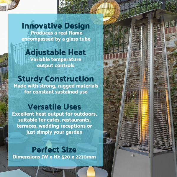 Sealey Dellonda 13kW Pyramid Gas Patio Heater 13kW Commercial/Garden Use - Stainless Steel