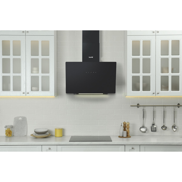 Sealey DH105 Baridi Angled Chimney Cooker Hood with Touch Controls & Carbon Filters 60cm - Black Glass